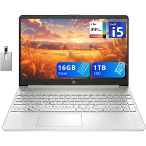 HP 15.6" FHD Laptop, Intel Core i5-1135G7, 64GB RAM, 2TB SSD, Intel Iris Xe Graphics, Wi-Fi 5, Windows 11, True Vision HD Camera, Number Pad, Silver, 32GB Hotface USB Card
