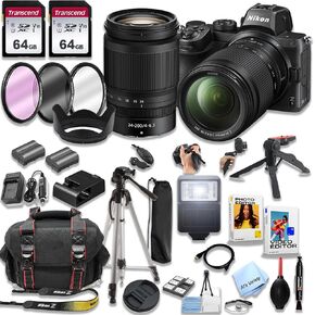 Nikon Z5 Mirrorless Digital Camera 24.3MP W/Nikkor Z 24-200mm f/4-6.3 Lens + 128GB Memory, Spare Battery, Filters,Case, Tripod, Flash, and More (39pc Bundle), Black (Renewed)