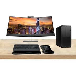HP Workstation Z2 G9 Tower core i7k, 64GB RAM, 1TB SSD Bundle with Windows 11 Pro, EliteDisplay E34m 34" Curved 2K WQHD Monitor and MK650 Wireless Keyboard & Mouse with Gel Pad