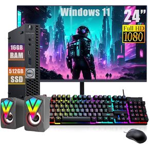 Dell Optiplex 5060 Mini Desktop Computer PC with 24" FHD Computer Monitor, RGB Speakers, 16GB Ram, 512GB SSD, Core i3-8th 3.7GHz, Backlit Keyboard, Mouse, DP, Windows 11 Pro(Renewed)