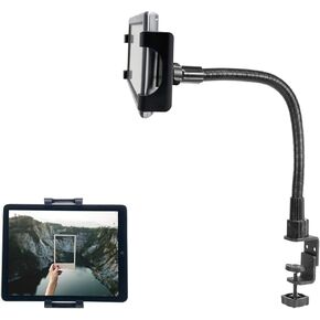 Heavy Duty Aluminum Smartphone/Tablet Counter Table Clamp Mount w/Multi Adjust Holder & 22" Gooseneck Flexible Arm Clamp Lock for iPad Air Pro Mini & iPhone Galaxy (UBER EATS | DOORDASH | Grub Hub)