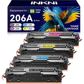 206A Toner Cartridges 4 Pack - with Chip Compatible Replacement for HP 206A 206X for Color Laserjet Pro MFP M283fdw M283cdw M283fdn M282nw Pro M255dw M255nw Ink Cartridges W2110A W2111A High Yield