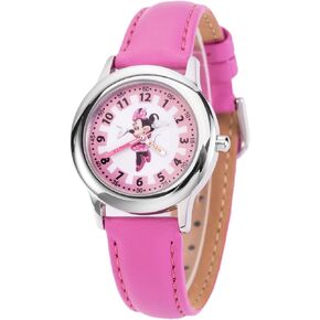 Disney Girls' Stainless Steel Japanese Quartz Watch with Leather Strap, Pink, 16 (Model: WDS000992), Pink, Quartz Watch in Kuwait