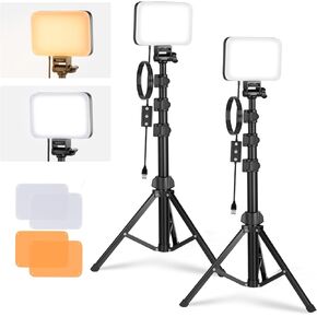 NEEWER Basics 2 Pack LED Video Light Panel Lighting Kit, Bi Color Dimmable Portable Studio Lights with Stands & Filters, 3200K-5600K 750lux CRI95 for Video Recording Live Streaming Photography, BP66