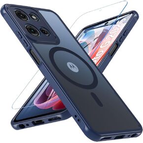 BESINPO Magnetic for Motorola Moto G Stylus 5g 2025 Case with Tempered Screen Protector, (Compatible with MagSafe) Shockproof Military Drop Translucent Matte Cover for Moto G Stylus 5g 2025,Black