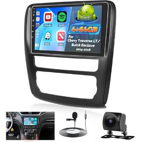 [ترقية] راديو Car لـ Chevy Traverse LT/Buick Enclave 2014-2018 مع Carplay Android Auto ، 4+64g 9 بوصة شاشة Thouch Screen Radio مع Bluetooth5.0 32EQ 1280 * 720P GPS WiFi