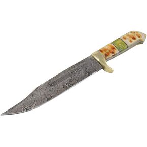 Wild Turkey Handmade Damascus Collection Fixed Blade Hunting Knife w/Leather Sheath (5027-B)