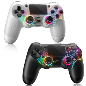BOKESUYA 2 Pack Wireless Controller for PS4, Compatible with PS4/Pro/Slim/PC, Adjustable RGB Lighting, Dual Vibration, 6-Axis Motion Sensor, Speaker, Audio Jack, Touchpad & Share Button