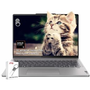 Lenovo Yoga 7 2-in-1 Laptop, 14" WUXGA IPS 60Hz Touch, AMD Ryzen 5 8640HS, AMD Radeon, 8GB LPDDR5 512GB SSD, Wi-Fi6, Backlit KB, Win11Pro Office Lifetime License, Artic Grey, w/2TB USB Drive, W/GaLiMu