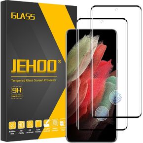 [2 Pack] for Galaxy S21 Ultra Tempered Glass Screen Protector 6.8-Inch, Fingerprint Unlock, 9H 3D HD Curved Full Coverage Glass Film for Galaxy S21 Ultra 5G