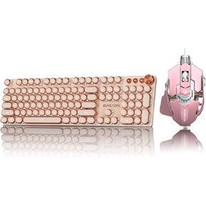 EWEADN V20 Typewriter Keyboard Wireless, 104 Keys Typewriter Style Mechanical Keyboard&EWEADN G5 Wired Gaming Mouse, Ergonomic RGB Computer Mouse