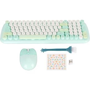 Wireless Keyboard Mouse Combo Colorful Full Size Typewriter Keyboard Cute Optical Mouse 2.4GHz 104 Keys Full Size Keyboard (Blue)