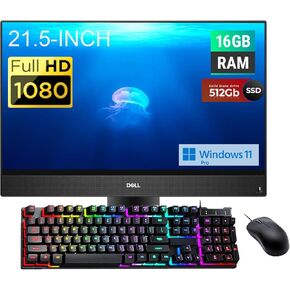 Dell Optiplex 5270 All-in-One Desktop Computer, 21.5" FHD(1920x1080) AIO Desktop, Core i5-9400, 16GB RAM, 512GB SSD, Mouse & RGB Keyboard, USB BT+WiFi, NO CAM, Windows 11 Pro(Renewed)