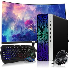 HP G3 Gaming Desktop PC, Intel Core i5 6th Gen, GT 1030 Graphics, 32GB RAM, 1TB SSD + 2TB HDD, MTG New 24 Inch Curved Dual Monitor, RGB Keyboard Mouse, Headphone, Webcam, Windows 11 Pro (Renewed)