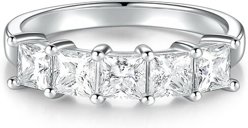 خاتم مويسانيتي الخلود، خواتم زفاف للنساء، خاتم مويسانيتي 2.0 قيراط 5 أحجار مويسانيتي 925 من الفضة الإسترليني مع 18 قيراط مطلي بالذهب الأبيض D اللون VVS1 Princess Cut Lab تم إنشاء خاتم زفاف خطوبة نصف أبدية من الألماس للنساء مقاس 5-11 in Kuwait