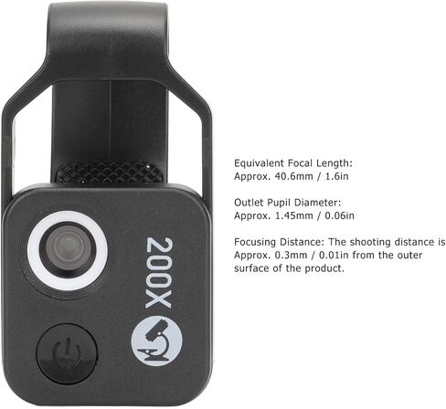 200x Phone Mini Microscope Clim ، مراقبة بلورات الماس ، المجوهرات ، jadestone ، المعدن مع CPL للتخلص من الانعكاس (أسود) in Kuwait