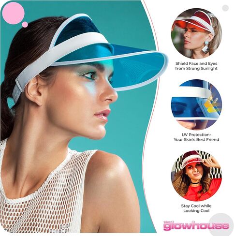 Unisex 80s Style Retro Neon Sun Visor Hat Headband Cap Golf Tennis Stag Poker Party… in Kuwait