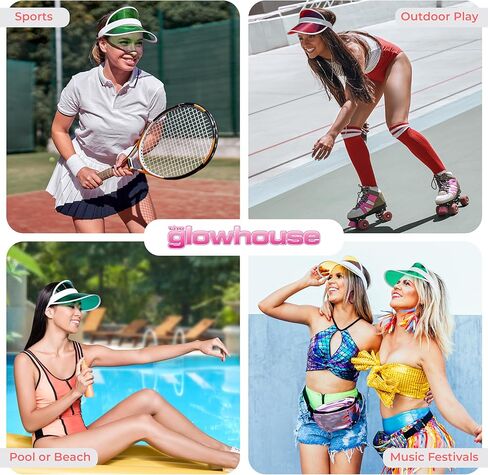 Unisex 80s Style Retro Neon Sun Visor Hat Headband Cap Golf Tennis Stag Poker Party… in Kuwait