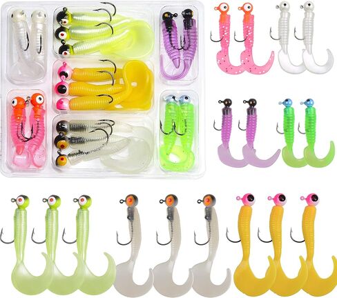 Soft Plastic Fishing lures Jig Head Hooks Kit, 110pcs Crappie Tube Jig Heads Worm Lures Fishing Artificial Bait Bass Trout Saltwater Freshwater in Saudi Arabia