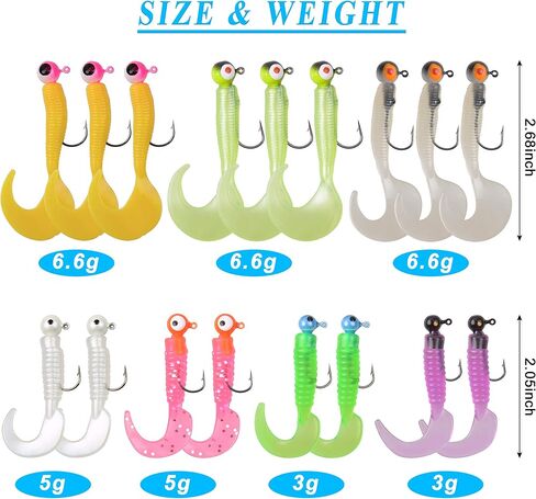 Soft Plastic Fishing lures Jig Head Hooks Kit, 110pcs Crappie Tube Jig Heads Worm Lures Fishing Artificial Bait Bass Trout Saltwater Freshwater in Saudi Arabia