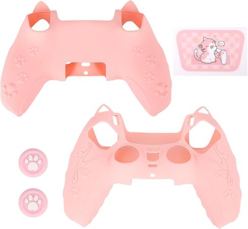 Pink Controller Skin Set for PS5, Cute Cat Paw Anti-Slip Silicone Cover Case for PS5 Wireless Controller Accessories Protective Shell with Thumb Grips & Touchpad Sticker, Girls Gamer Gifts in Saudi Arabia