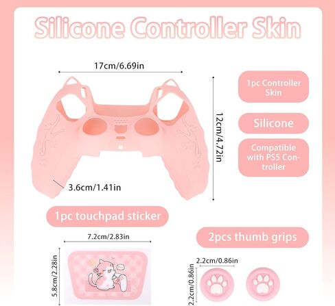 Pink Controller Skin Set for PS5, Cute Cat Paw Anti-Slip Silicone Cover Case for PS5 Wireless Controller Accessories Protective Shell with Thumb Grips & Touchpad Sticker, Girls Gamer Gifts in Saudi Arabia