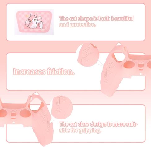 Pink Controller Skin Set for PS5, Cute Cat Paw Anti-Slip Silicone Cover Case for PS5 Wireless Controller Accessories Protective Shell with Thumb Grips & Touchpad Sticker, Girls Gamer Gifts in Saudi Arabia
