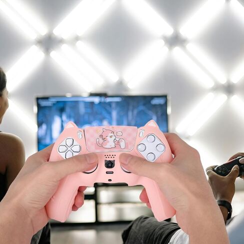 Pink Controller Skin Set for PS5, Cute Cat Paw Anti-Slip Silicone Cover Case for PS5 Wireless Controller Accessories Protective Shell with Thumb Grips & Touchpad Sticker, Girls Gamer Gifts in Saudi Arabia