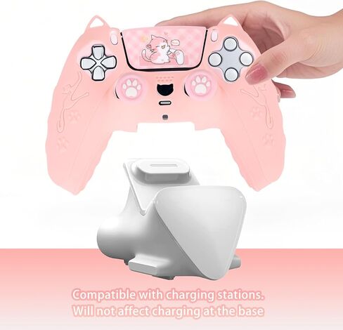 Pink Controller Skin Set for PS5, Cute Cat Paw Anti-Slip Silicone Cover Case for PS5 Wireless Controller Accessories Protective Shell with Thumb Grips & Touchpad Sticker, Girls Gamer Gifts in Saudi Arabia