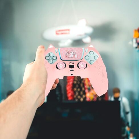 Pink Controller Skin Set for PS5, Cute Cat Paw Anti-Slip Silicone Cover Case for PS5 Wireless Controller Accessories Protective Shell with Thumb Grips & Touchpad Sticker, Girls Gamer Gifts in Saudi Arabia