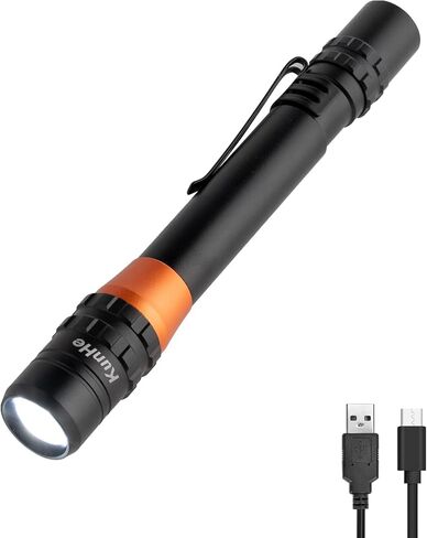 KunHe 500 Lumens Small LED Pen Flashlight Rechargeable IPX4 Waterproof Pocket Size Pen Flashlight with Steel Pocket Clip USB C Charging Cable Work Light Valentine Gifts for Men in Saudi Arabia