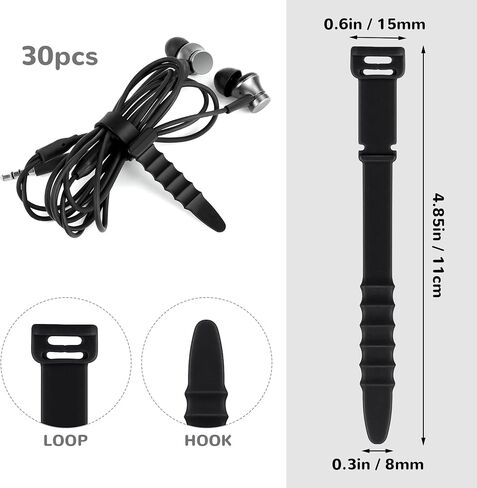 30Pcs Silicone Zip Ties Rubber Cable Ties 4.5 inch Reusable Zip Ties Elastic Cable Organizer for Wire Management (Black) in Saudi Arabia