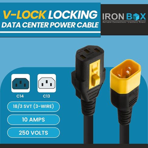 Ironbox Electric V -Lock Locking C14 to C13 توافق الأسلاك المتوفرة مع APC 8000 Strip - 10A ، 250V ، 18/3 SVT - UL تمديد كابل الطاقة المدرج لـ PDU ، الكمبيوتر ، الشاشة والمزيد (2 قدم ، 6 حزمة) in Kuwait
