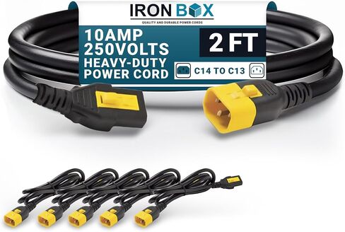 Ironbox Electric V -Lock Locking C14 to C13 توافق الأسلاك المتوفرة مع APC 8000 Strip - 10A ، 250V ، 18/3 SVT - UL تمديد كابل الطاقة المدرج لـ PDU ، الكمبيوتر ، الشاشة والمزيد (2 قدم ، 6 حزمة) in Kuwait