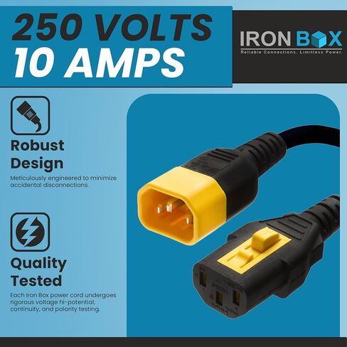 Ironbox Electric V -Lock Locking C14 to C13 توافق الأسلاك المتوفرة مع APC 8000 Strip - 10A ، 250V ، 18/3 SVT - UL تمديد كابل الطاقة المدرج لـ PDU ، الكمبيوتر ، الشاشة والمزيد (2 قدم ، 6 حزمة) in Kuwait