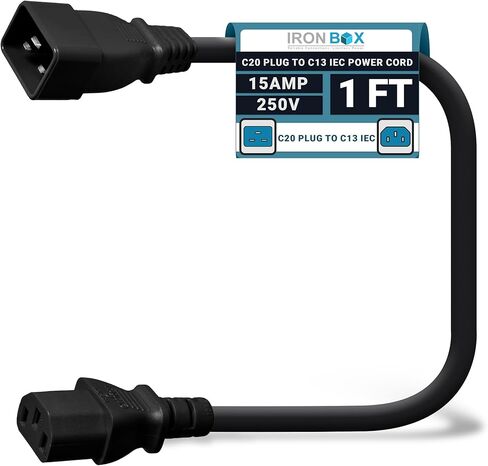 IronBox Electric C20 Plug to C13 IEC Connector Power Cord - 15A/250V, 14/3 AWG SJT - Heavy Duty Power Cable - Extension Cable - UL Listed Jumper Cord for Computer, Monitor & More (6ft, Blue) in Kuwait