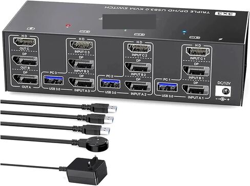 KVM Switch 3 Computers 3 Monitors HD-MI+ DisplayPort USB 3.0 KVM Switcher 8K@60Hz/4k@144Hz Triple Monitor DP KVM for 3 PC(EU Plug) in Kuwait