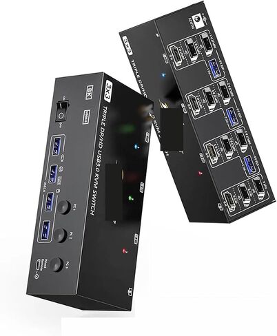 KVM Switch 3 Computers 3 Monitors HD-MI+ DisplayPort USB 3.0 KVM Switcher 8K@60Hz/4k@144Hz Triple Monitor DP KVM for 3 PC(EU Plug) in Kuwait