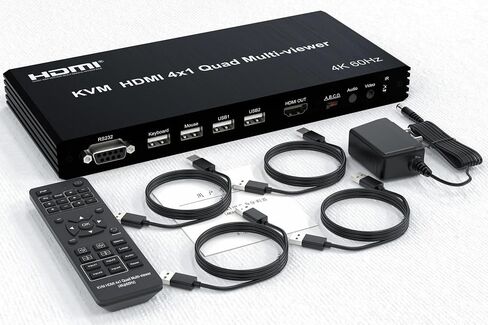 4K 60Hz HDMI Multiviewer KVM Switch 4x1 USB Quad Multi-Viewer PIP 90° 180° Flip for 4 PCs Share USB Keyboard and Mouse Control(with AU Plug) in Saudi Arabia