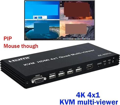 4K 60Hz HDMI Multiviewer KVM Switch 4x1 USB Quad Multi-Viewer PIP 90° 180° Flip for 4 PCs Share USB Keyboard and Mouse Control(with AU Plug) in Saudi Arabia