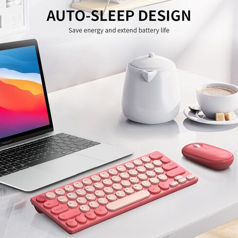 لوحة المفاتيح اللاسلكية والسرد الفأر ، Retro 2.4g Wireless 64 Keys Keyboard مع النوم التلقائي ، الماوس 1200DPI مع جهاز استقبال ، لوحة مفاتيح اللاسلكي لجهاز الكمبيوتر المحمول للكمبيوتر الشخصي (أحمر) in Kuwait