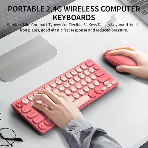 لوحة المفاتيح اللاسلكية والسرد الفأر ، Retro 2.4g Wireless 64 Keys Keyboard مع النوم التلقائي ، الماوس 1200DPI مع جهاز استقبال ، لوحة مفاتيح اللاسلكي لجهاز الكمبيوتر المحمول للكمبيوتر الشخصي (أحمر) in Kuwait