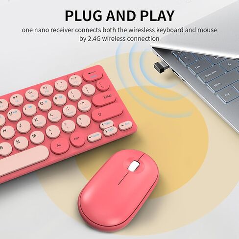 لوحة المفاتيح اللاسلكية والسرد الفأر ، Retro 2.4g Wireless 64 Keys Keyboard مع النوم التلقائي ، الماوس 1200DPI مع جهاز استقبال ، لوحة مفاتيح اللاسلكي لجهاز الكمبيوتر المحمول للكمبيوتر الشخصي (أحمر) in Kuwait