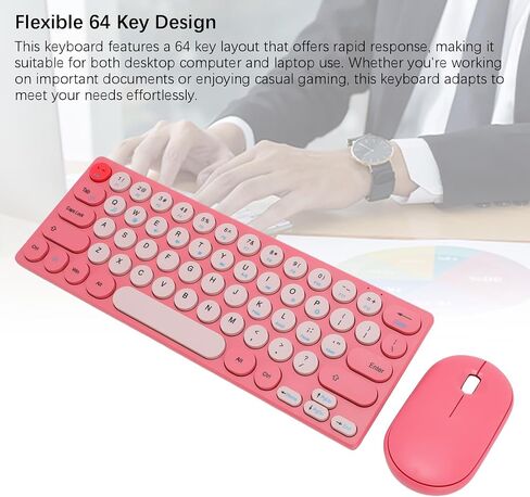 لوحة المفاتيح اللاسلكية والسرد الفأر ، Retro 2.4g Wireless 64 Keys Keyboard مع النوم التلقائي ، الماوس 1200DPI مع جهاز استقبال ، لوحة مفاتيح اللاسلكي لجهاز الكمبيوتر المحمول للكمبيوتر الشخصي (أحمر) in Kuwait