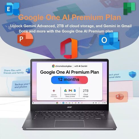 acer Chromebook Plus 514 Laptop with Google AI, Intel 8-Core i3-N305, 8 GB LPDDR5, 512 GB SSD, 14" FHD 1920 x 1080 IPS Touch Screen, Wi-Fi 6E, 1080P Webcam, Chrome OS, 1080p Webcam, Long Battery Life in Saudi Arabia