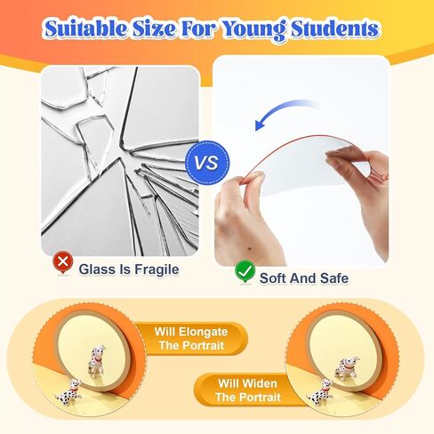 Dandat 10 Pcs School Shatter Mirrors Small Circle Mirror Plastic Round Mirrors 6x6 Inch Safety Double Sided Acrylic Mirror for Classroom DIY Craft Preschool Facial Expression Practice (Multicolor) in Kuwait