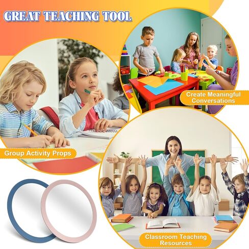 Dandat 10 Pcs School Shatter Mirrors Small Circle Mirror Plastic Round Mirrors 6x6 Inch Safety Double Sided Acrylic Mirror for Classroom DIY Craft Preschool Facial Expression Practice (Multicolor) in Kuwait