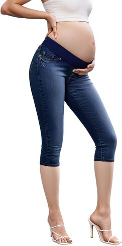 Hybrid & Company Super Comfy Stretch Women's Skinny Maternity Capri QM4192WCX Darkwash 2X in Saudi Arabia