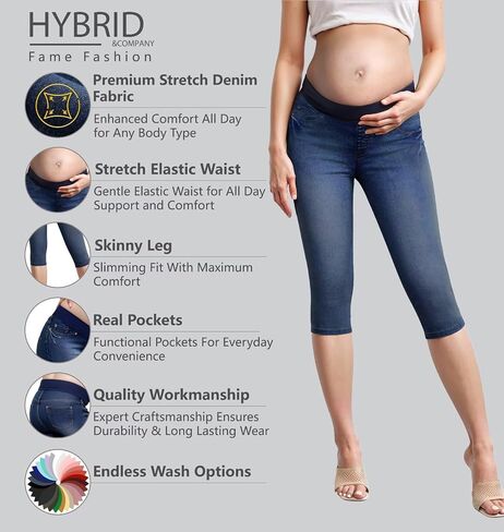 Hybrid & Company Super Comfy Stretch Women's Skinny Maternity Capri QM4192WCX Darkwash 2X in Saudi Arabia