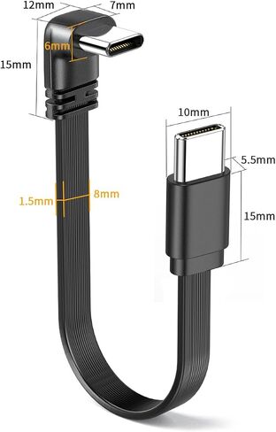 2 عبوات 8inch/20cm 90 درجة من النوع C كابلات التمديد مسطحة ، زاوية يمينية ناعمة إلى كابل USB-C من الذكور إلى الإناث ، ودعم شحن سريع 100 واط ، ومناسبة للهواتف المحمولة والأجهزة اللوحية. in Kuwait